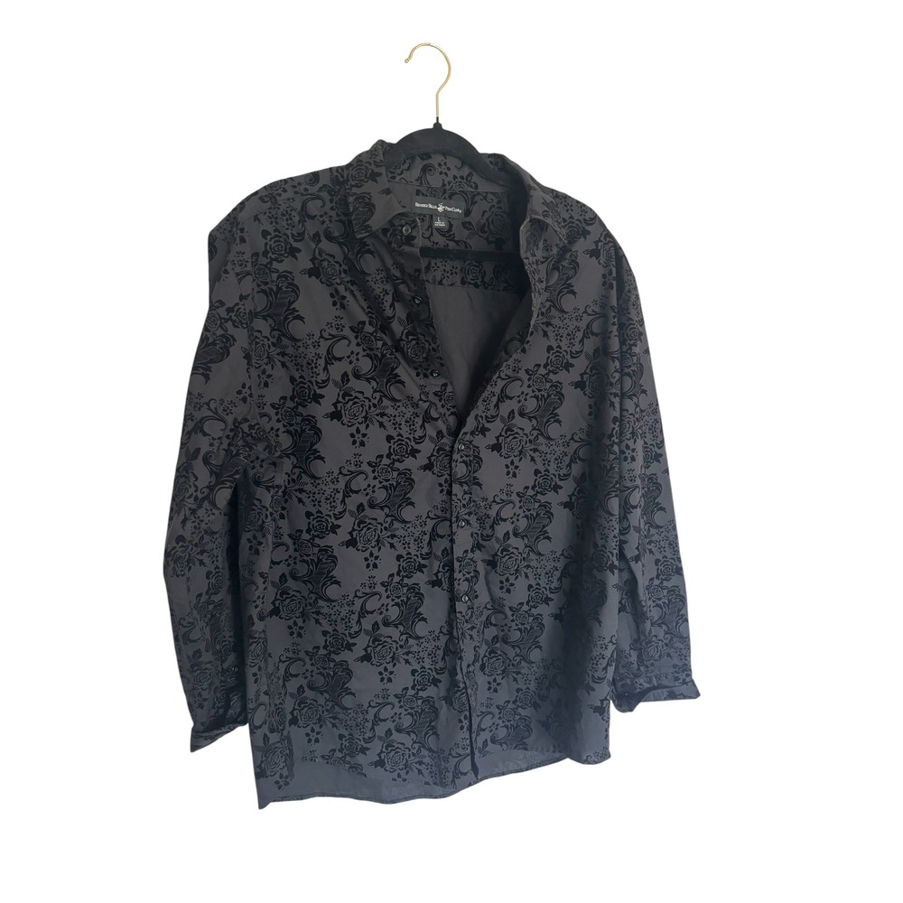 Beverly Hills Polo Club Floral Shirt Dark Romantic Whimsigoth Gothic Western L